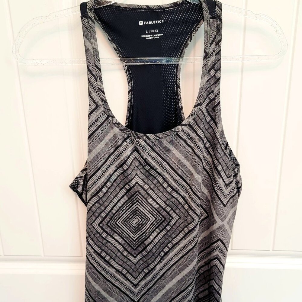 Fabletics Women's Size Large 10-12 Semi Fitted Racerback Tank Top Black Gray